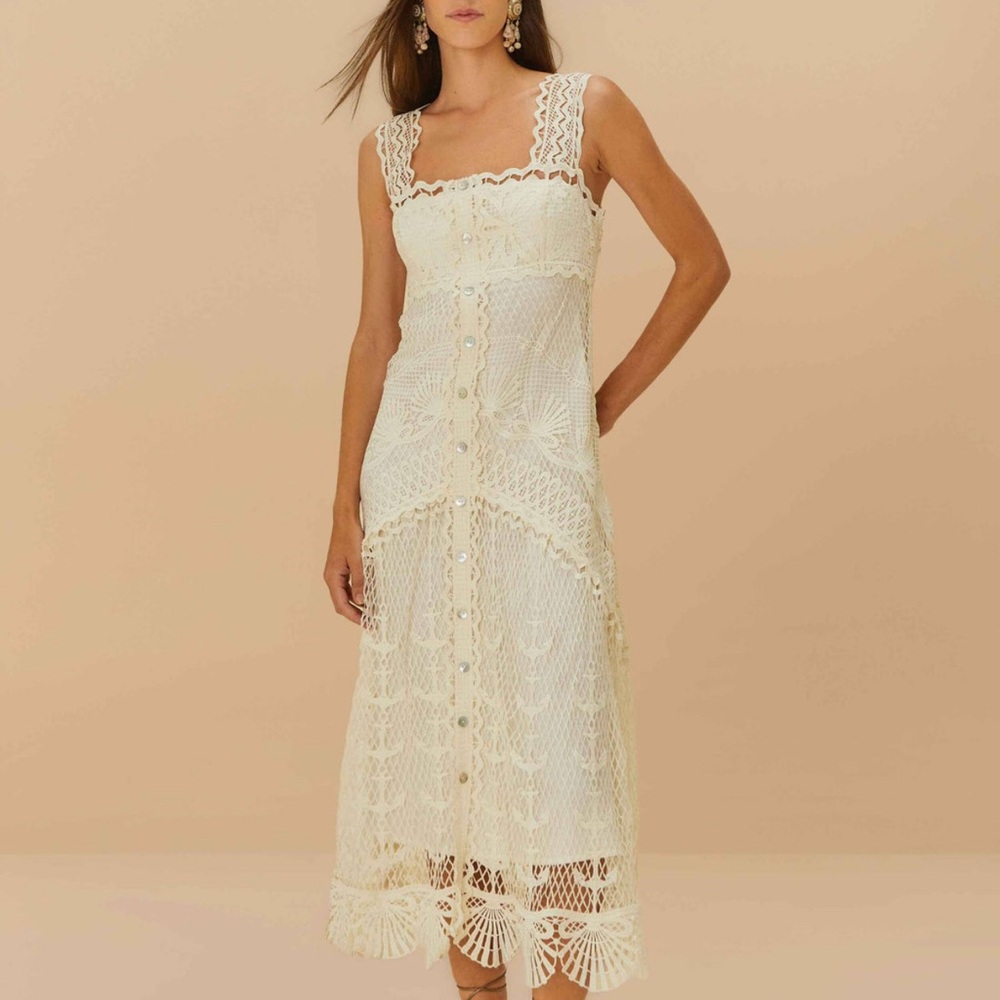 FARM Rio Cream Lace Midi Dress